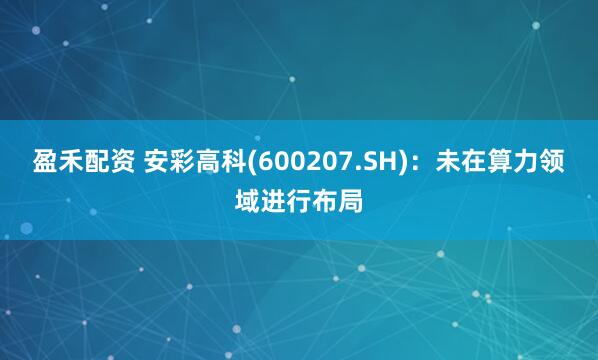 盈禾配资 安彩高科(600207.SH)：未在算力领域进行布局